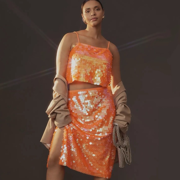 By Anthropologie Neon Paillette Sequin Midi Skirt - Picture 8 of 10